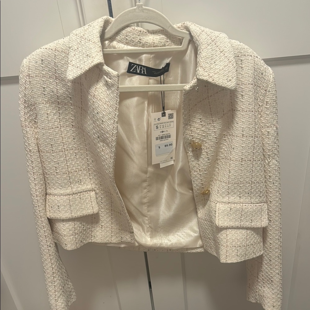 Zara Women's Cream Tweed Jacket